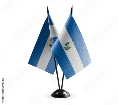 Small national flags of the Salvador on a white background photo