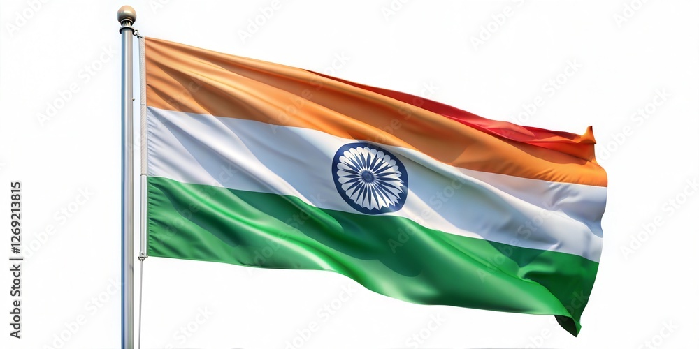 The Indian flag waving proudly in the wind, showcasing its vibrant orange, white, and green colors with the Ashoka Chakra. The Indian flag waving proudly in the wind, showcasing its vibrant orange, white, and green colors with the Ashoka Chakra.
