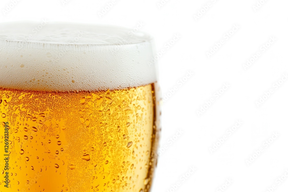 Tall beer glass with foamy head on white background. AI generated Tall beer glass with foamy head on white background. AI generated