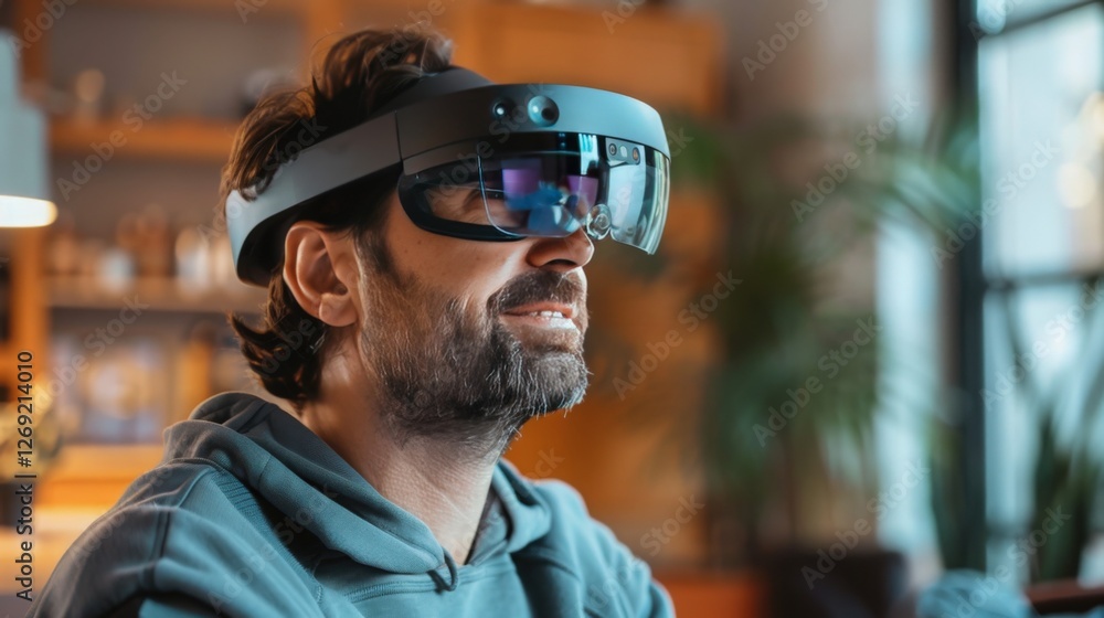 Entrepreneur working from home with AR glasses for productivity. --ar 16:9 --v 6 Job ID: babaff99-6b9c-4494-a0a2-f4a28d5baad2 Entrepreneur working from home with AR glasses for productivity. --ar 16:9 --v 6 Job ID: babaff99-6b9c-4494-a0a2-f4a28d5baad2
