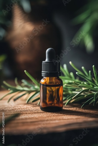 Fresh organic rosemary with essential oil, Generative AI,