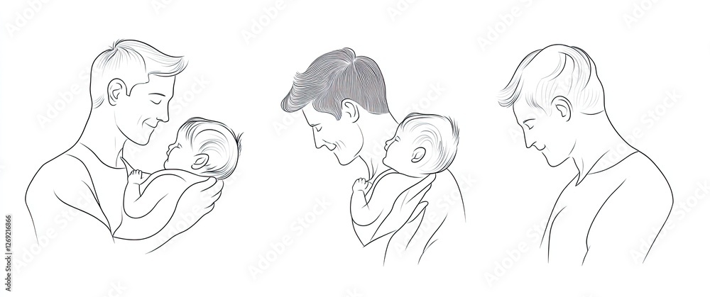 Tender Father and Baby Moments – Hand-Drawn Pencil Sketch of a Loving Dad Holding His Infant Child in Various Poses on a White Background Tender Father and Baby Moments – Hand-Drawn Pencil Sketch of a Loving Dad Holding His Infant Child in Various Poses on a White Background