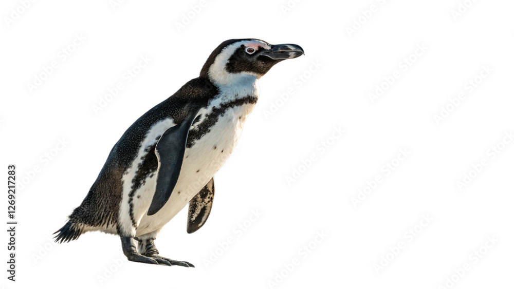 Fototapeta premium A single penguin standing on a transparent background, captured in natural light 
