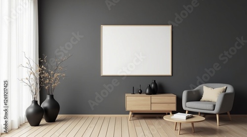 Minimalist Interior Mockup Featuring a Wall Poster in a Stylish Living Room