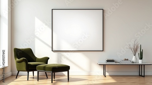 Minimalist Living Room Wall Poster Frame Mockup in Modern Interior with Neutral Decor