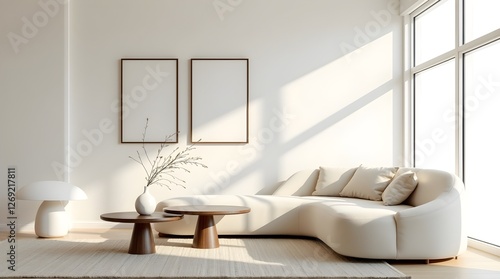 Elegant Poster Frame Mockup in a Scandinavian-Style Living Room with Modern Interior Design Elements