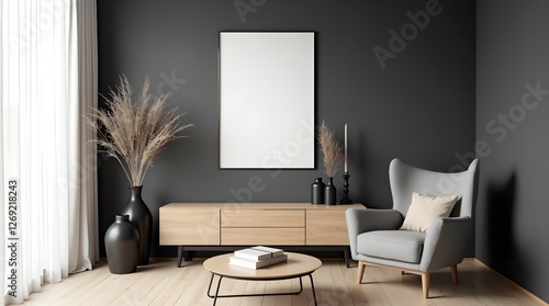 Realistic Home Interior Mockup with a Blank Wall Poster in a Cozy Space