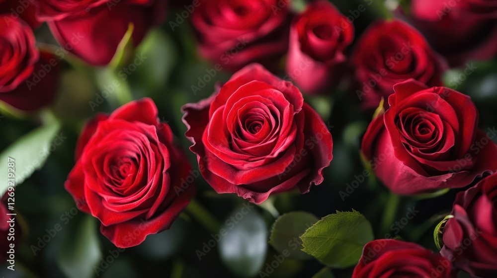 Obraz premium Close-up red rose bouquet, vibrant colors, romantic