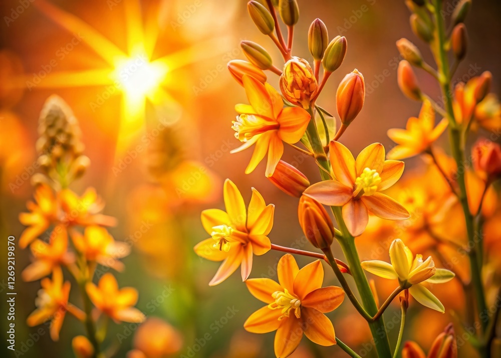 Stalked Bulbine Blooming in Soft Sunlight - Low Light Photography Stalked Bulbine Blooming in Soft Sunlight - Low Light Photography