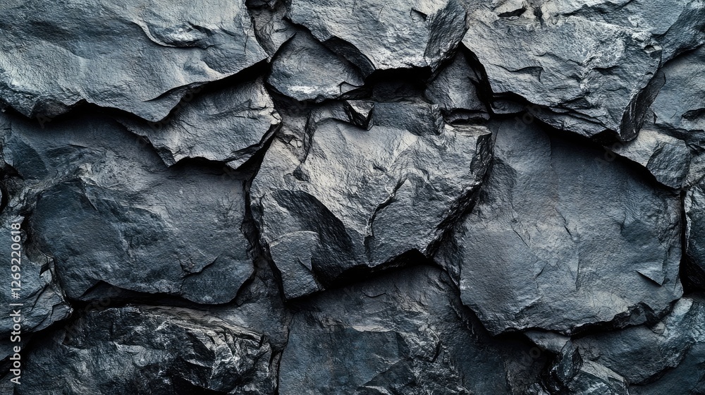 A close-up view of textured dark slate rock surfaces. A close-up view of textured dark slate rock surfaces.