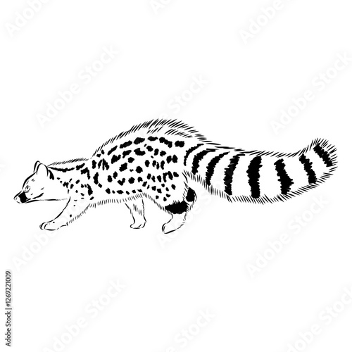 Vector illustration. Hand drawn realistic sketch of asian palm civet or toddy cat.