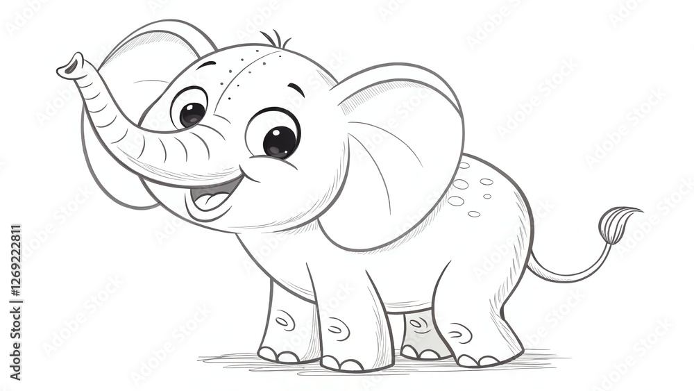 Obraz premium Cute cartoon elephant smiling happily.