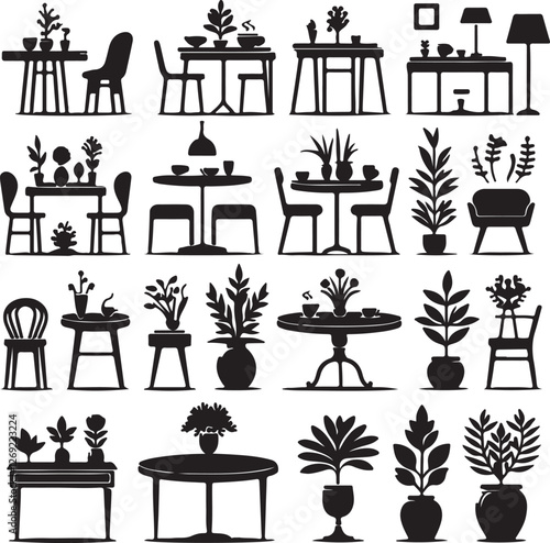 set of table silhouette vector style minimalist white background