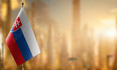 Photography Small flags of the Slovakia on an abstract blurry background