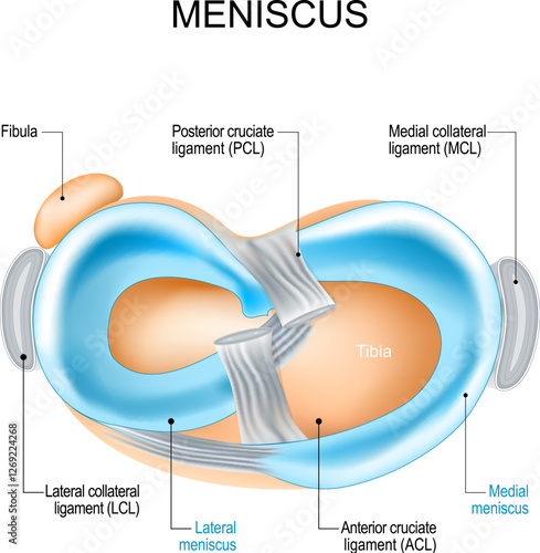 Meniscus structure. Knee joint anatomy.