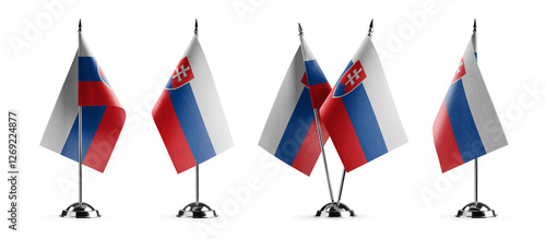 Photography Small national flags of the Slovakia on a white background