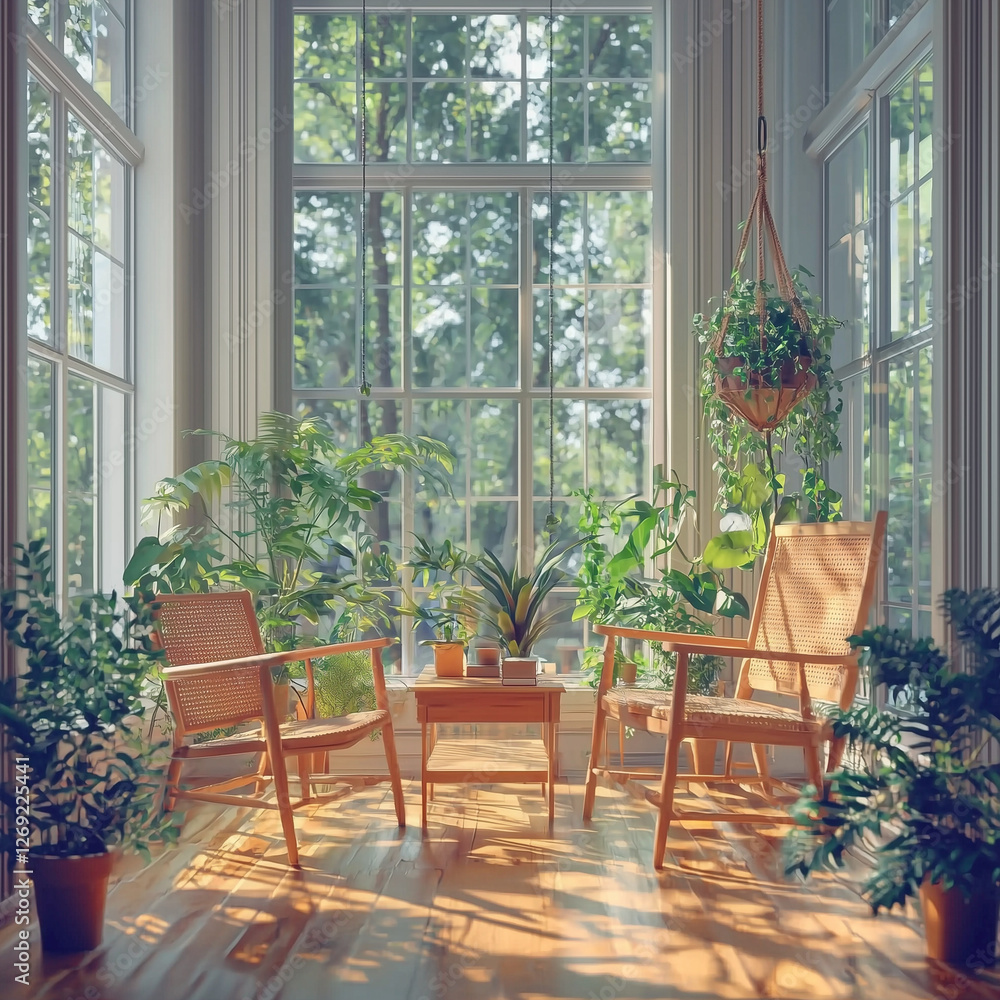Fototapeta premium Calming biophilic home interiors. Natural, serene, and beautiful spaces.