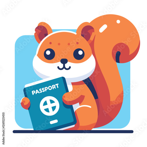 Cute Squirrel Holding Passport Cartoon Illustration for Travel Theme