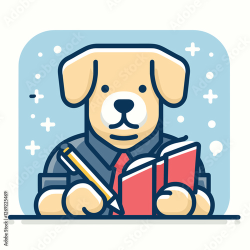 Business Dog Takes Notes - Cute Vector Illustration of a Professional Puppy