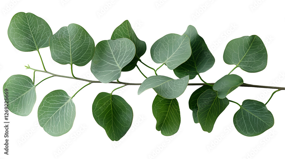 Fototapeta premium Eucalyptus Branch Fresh Green Leaves, Natural Botanical for White Background Themes, isolated on transparent background.