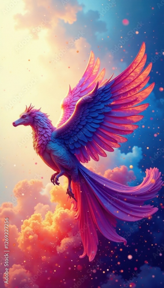 Obraz premium Celestial wing, fluid washes, vibrant color explosion, art, sky