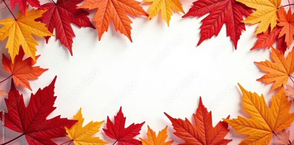 Crisp, vibrant maple leaves frame empty space , border design, yellow leaves Crisp, vibrant maple leaves frame empty space , border design, yellow leaves
