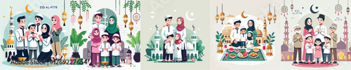vector image of a family celebrating Eid al-Fitr