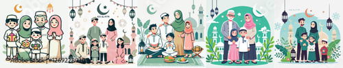 vector image of a family celebrating Eid al-Fitr