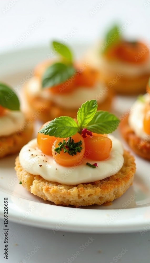 Elegant canap?s, diverse flavors, pristine white , variety, gastronomy Elegant canap?s, diverse flavors, pristine white , variety, gastronomy