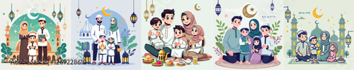 vector image of a family celebrating Eid al-Fitr
