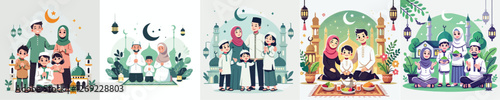 vector image of a family celebrating Eid al-Fitr