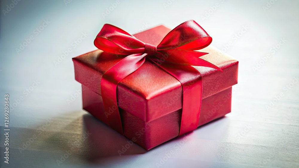 Close-up: a tiny red gift, perfectly bow-tied, showcased in a charming tilt-shift holiday diorama. Close-up: a tiny red gift, perfectly bow-tied, showcased in a charming tilt-shift holiday diorama.