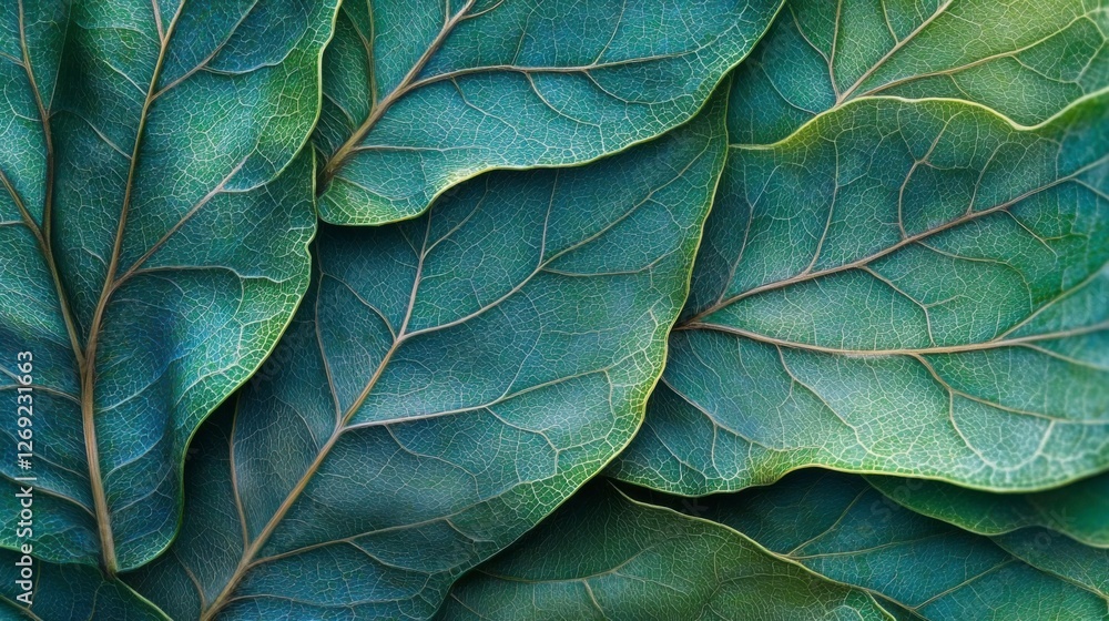 Obraz premium Detailed Close-Up of Vibrant Green Leaves with Intricate Veins