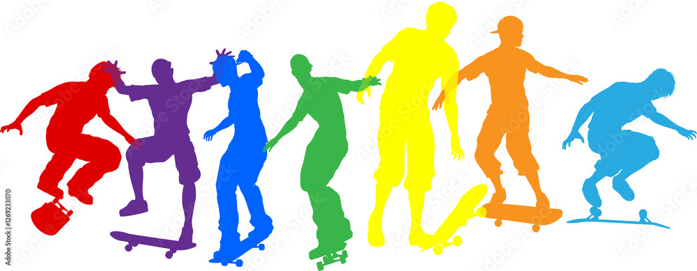 Skateboarder Skateboarding Silhouette People Set Skateboarder Skateboarding Silhouette People Set