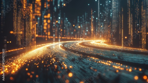 Glowing digital highway, futuristic road in data stream.