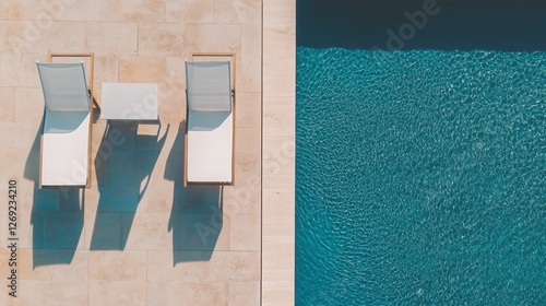 Beautiful shot of three sun loungers near the pool