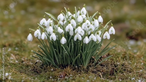 Spring snowdrops in a grassy patch photo