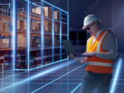 Man works in warehouse. Log...