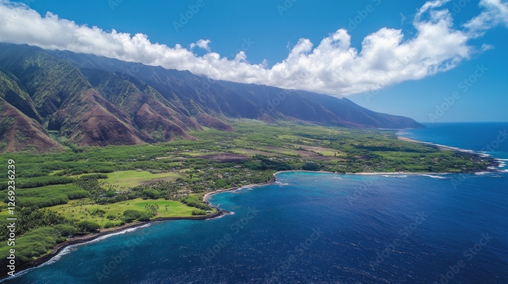 Fototapeta premium Majestic Mountains Meet Turquoise Ocean Scenic Coastline