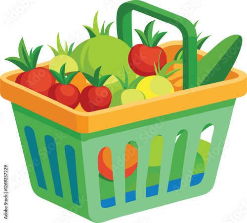  Plastic basket for storing fresh vegetables and fruit vector illustration