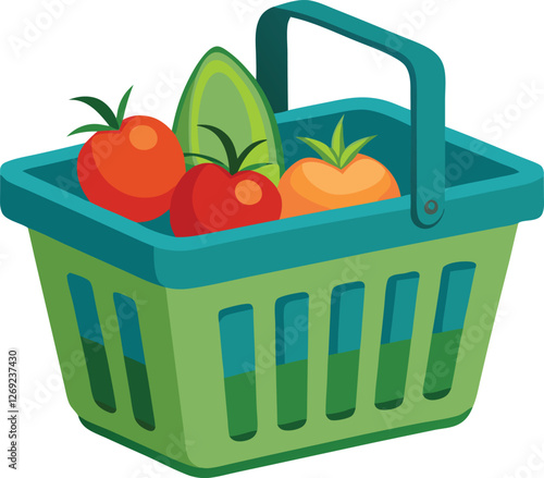  Plastic basket for storing fresh vegetables and fruit vector illustration