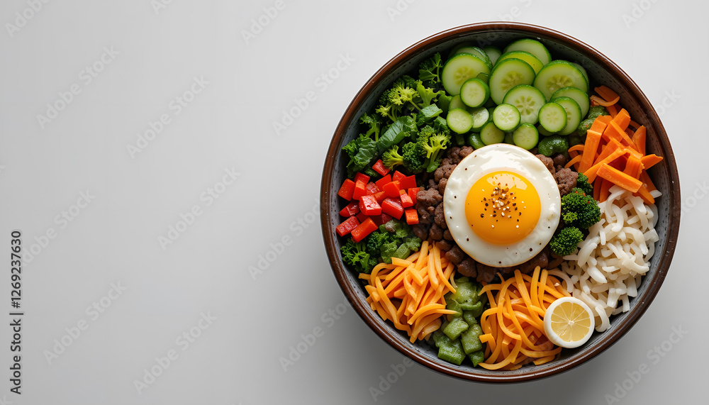 Healthy Food Bowl with Egg and Fresh Veggies on White Background, Perfect for Diet Plans