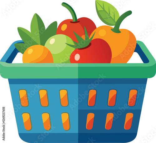  Plastic basket for storing fresh vegetables and fruit vector illustration