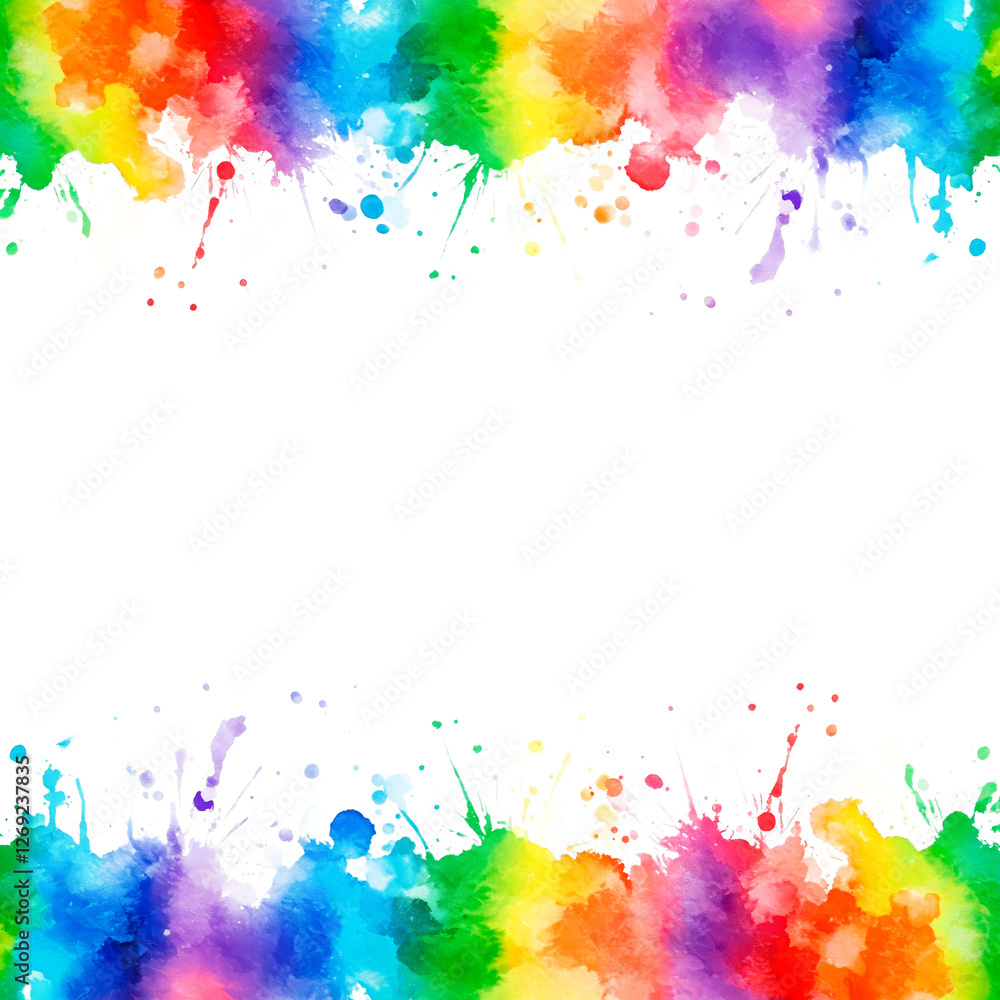 Fototapeta premium Colorful multicolored watercolor border frame with splashes and splatters with rainbow colors ideal as design element