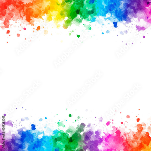 Colorful multicolored watercolor border frame with splashes and splatters with rainbow colors ideal as design element