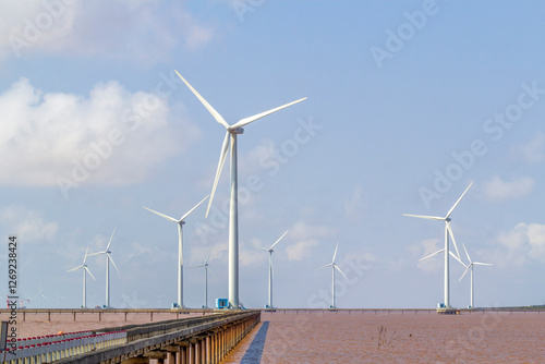 Bac Lieu wind power plant, the first and largest coastal factory in Vietnam. Vinh Trach Dong commune, Bac Lieu city, Bac Lieu province. photo