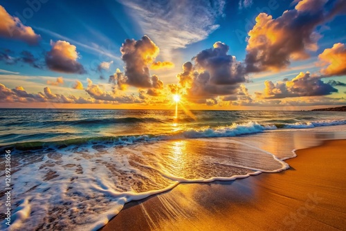 Stunning Sunrise Beach Video Background: Golden Hour Ocean Scenery