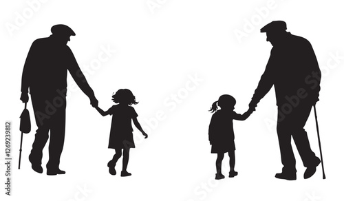 grandparents and kids silhouette vector on white background