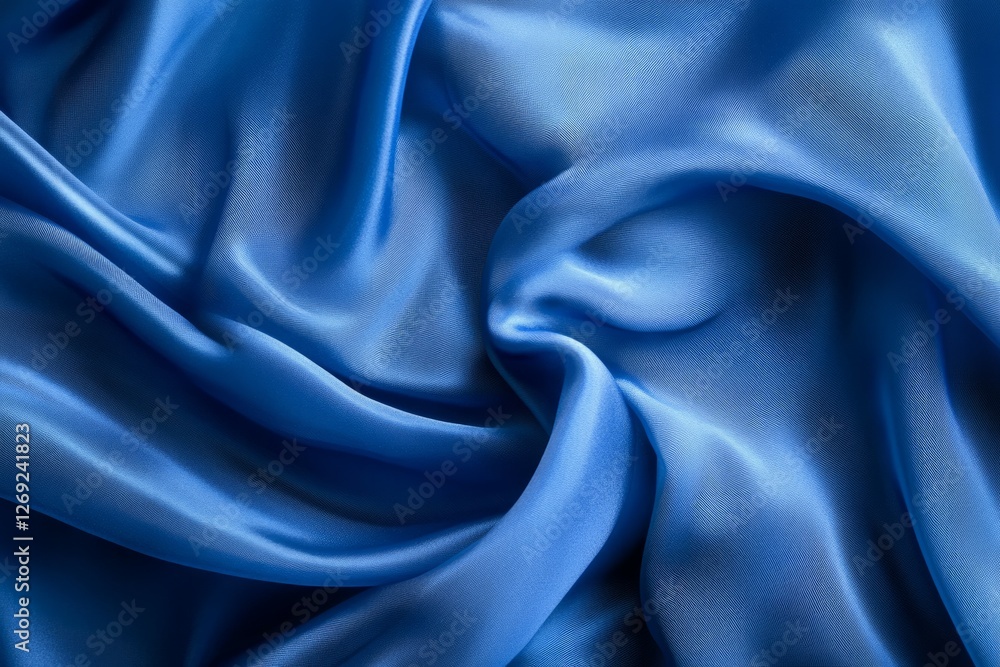 Fototapeta premium Luxurious blue silk fabric with flowing waves. Artificial Intelligence
