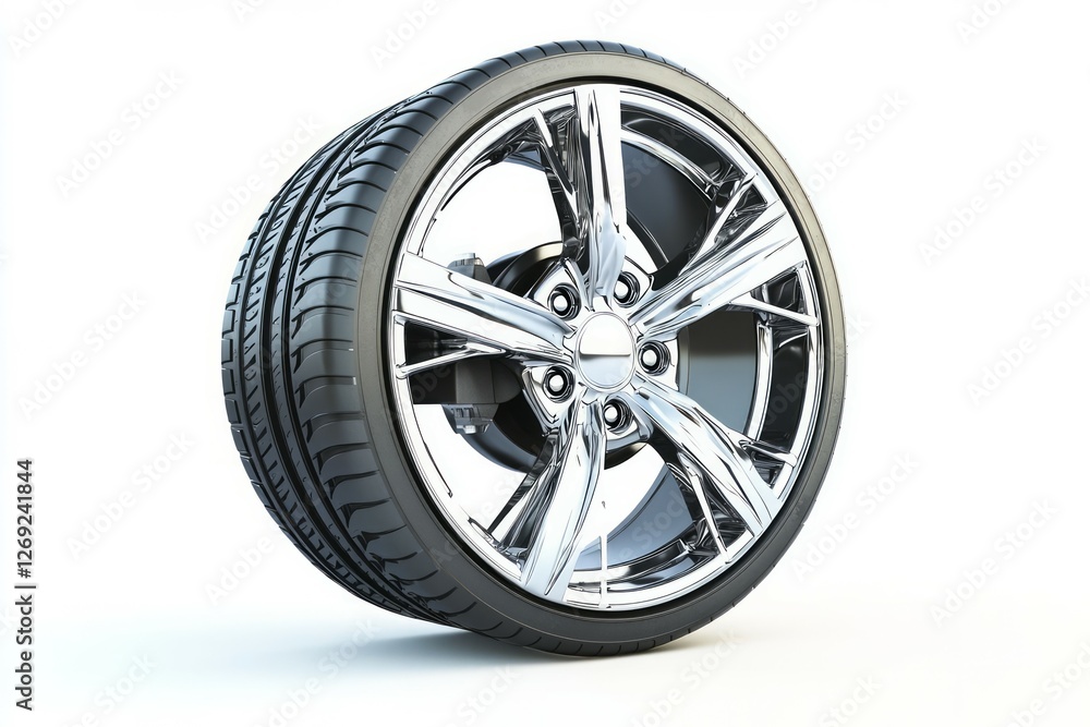 Glossy black car wheel on white background. Artificial Intelligence Glossy black car wheel on white background. Artificial Intelligence